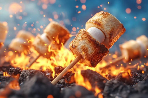 Roasted Marshmallows on Skewers Over a Crackling Bonfire Perfect for Camping Backyard Gatherings