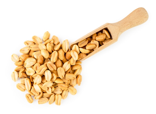 Roasted peanuts on a white background