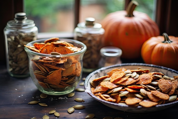 Roasted pumpkin seeds with spices and salt