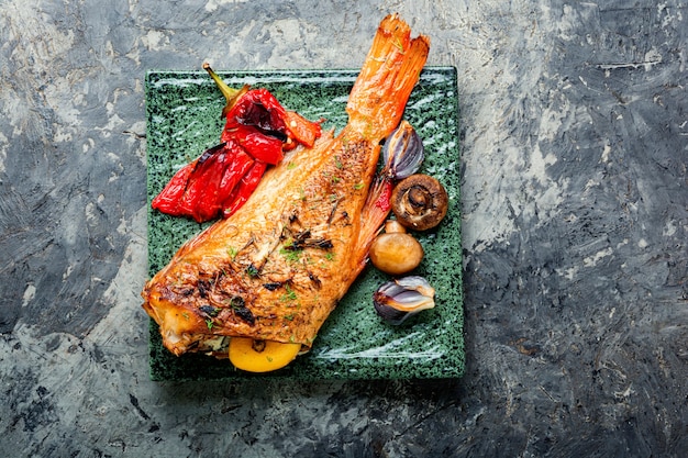 Roasted red perch and vegetables