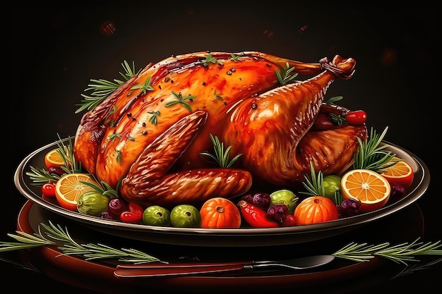 Roasted Turkey With Vegetables And Herbs Traditional Dish For Thanksgiving Or Christmas Generated By Ai