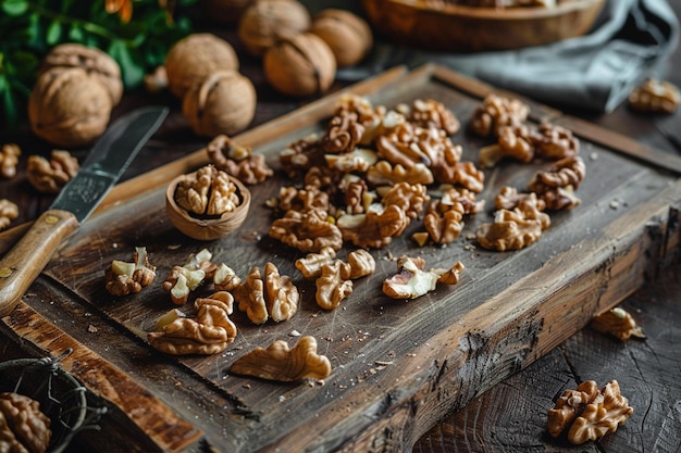 Photo roasted walnuts spread on table