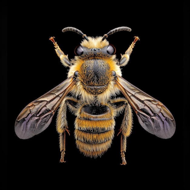 a Robber Bee on black Background top view