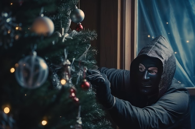 Robber black mask attack Stealing house Generate Ai