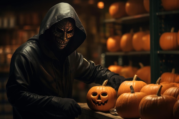 Robber black mask pumpkin threat Alarm shop Generate Ai