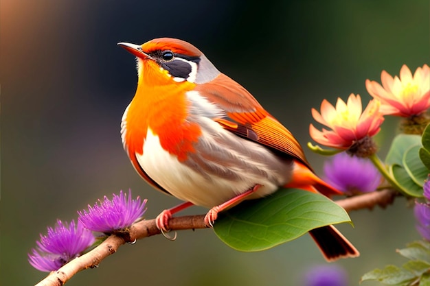 Robin bird Cute little spring birds with colorful feathers on a tree branch generative ai