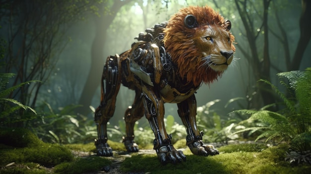 A robot animal with a head that says'lion'on it