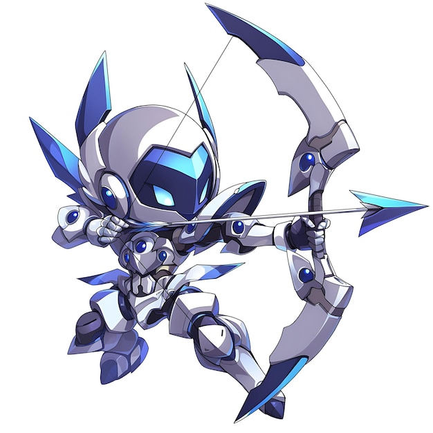 Photo robot archer with silver and blue armor genderless adult siz cute warrior character illustration