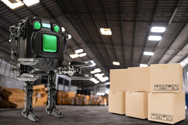 Robot arm Object for manufacturing industry technology Product export and import of future Robot cyber in the warehouse by hand mechanical future technology