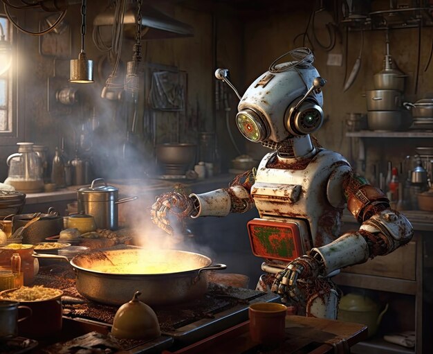 Robot assistant in the kitchen prepares food