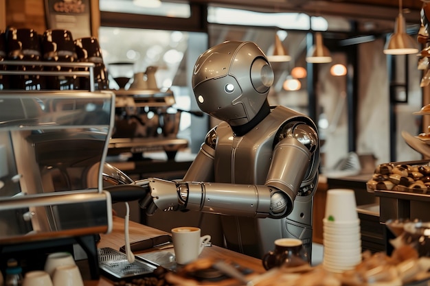 Robot Barista Preparing Coffee in a Cafe