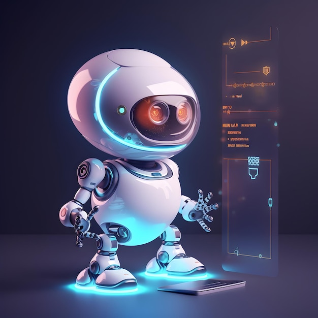 Robot beside data screen Concept of chatbot with AI AI generated