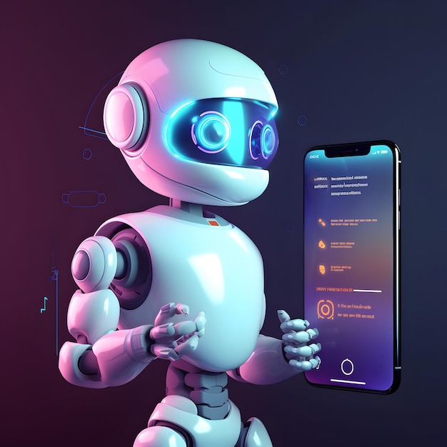 Robot beside smartphone Concept of chatbot with AI AI generated