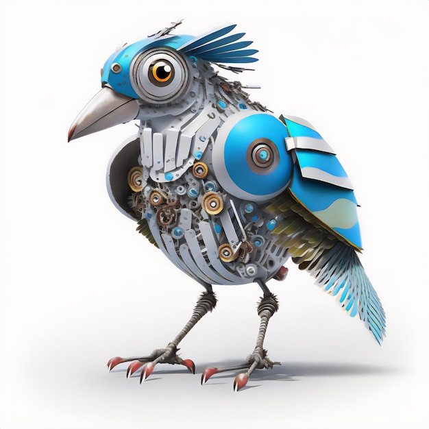 Photo robot bird illustration on a white background highlighting its technological advancements