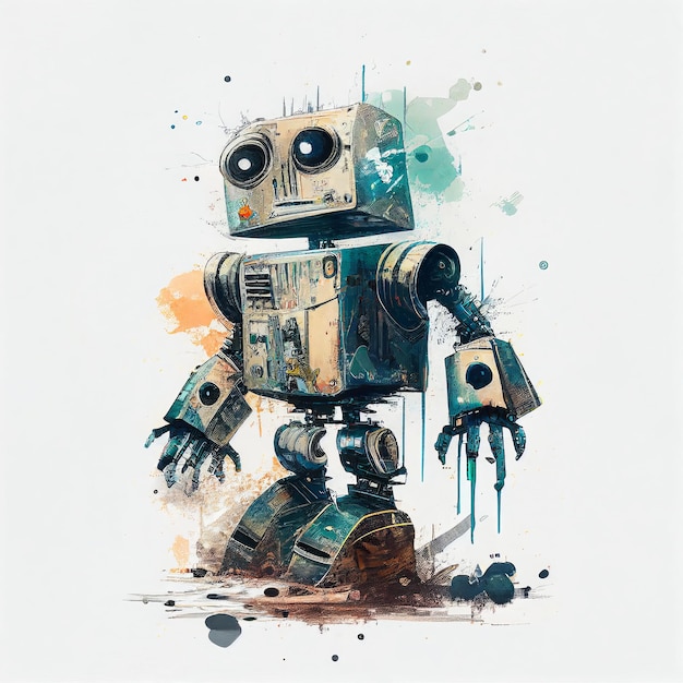 Robot cartoon watercolor Generative AI