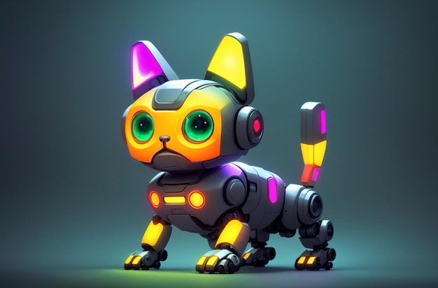 Robot cat Cute robot pussycat in bright colors Concept of modern world toy animal