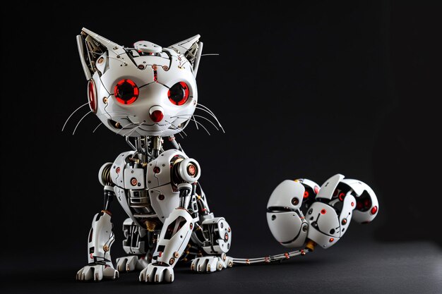 Photo a robot cat with red eyes