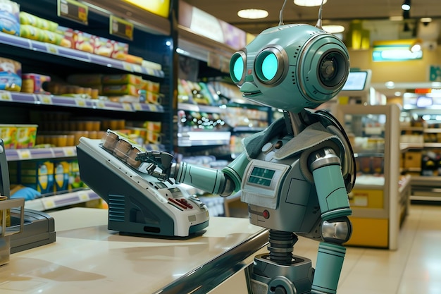 Robot at Checkout Tealstyle SelfService in Grocery Store