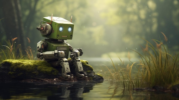 robot child and nature background wallpaper AI generated image