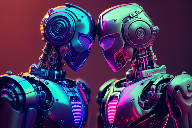 Robot couple in love Futuristic technology conceptgenerative ai