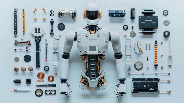 Photo robot disassembled a futuristic perspective on technology a disassembled robot laid out on a whit