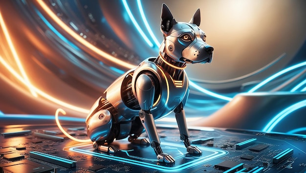 Photo robot dog ai intelligent robot wallpaper background illustration electronic pet new technology