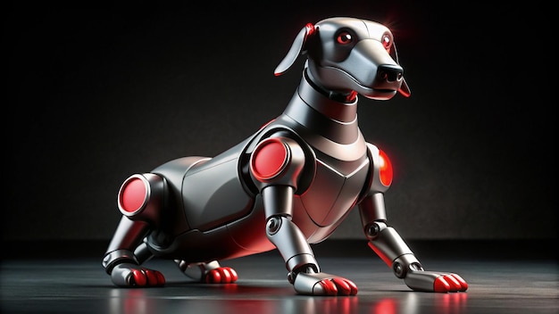 Photo a robot dog with a red nose and red eyes