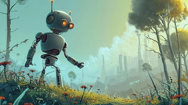 Robot Exploring a PostApocalyptic Landscape