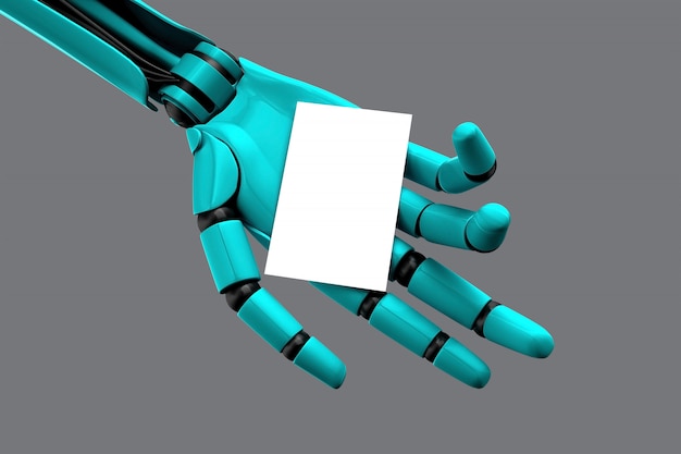 Robot hand holding an empty business card