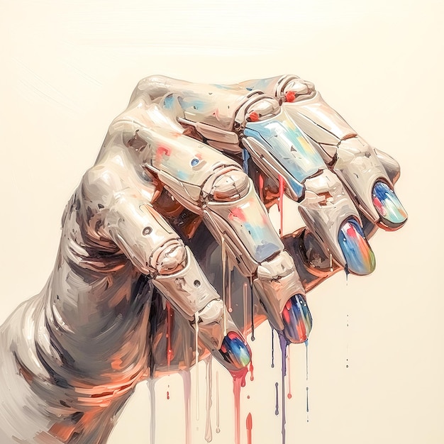 Robot hand stained with paint generative ai