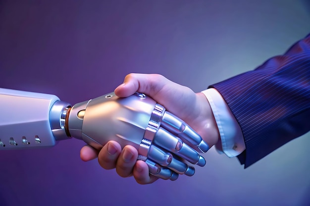 Robot handshake human background futuristic digital age