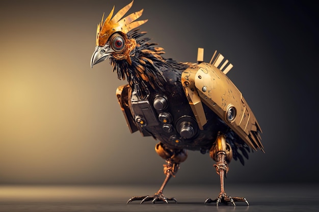 Robot hen or rooster studio shot Created by artificial intelligence