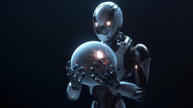 Robot holding planet earth cyborgs rule the world generative ai