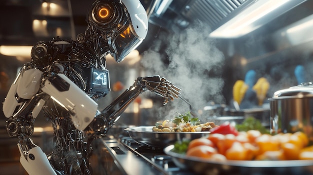 Photo a robot is making food with the number 3 on it