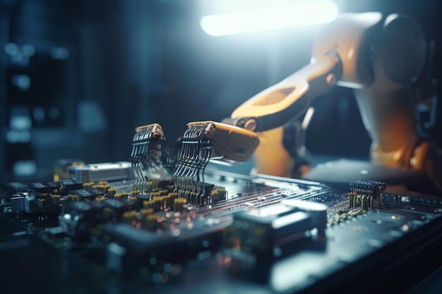 A robot is shown on a computer board with a yellow arm that says'robot '