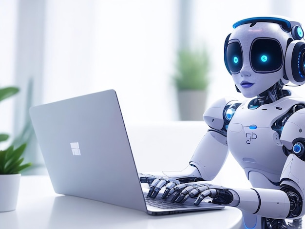 Robot is using the laptop's chatbot