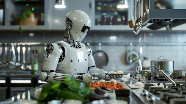 Robot in the kitchen Concept of artificial intelligence 3d rendering