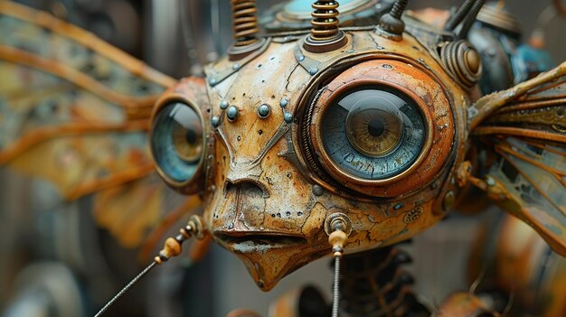 Photo a robot made of metal and metal with the word eye on it