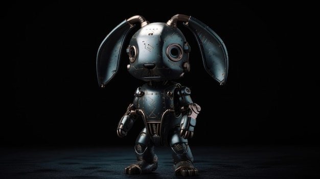 A robot rabbit with a black background