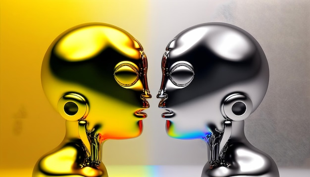 A robot and a robot face are facing each other.