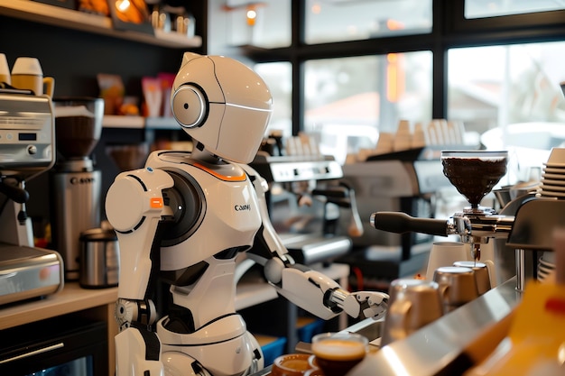 Robot Serving Coffee at a Modern Cafe