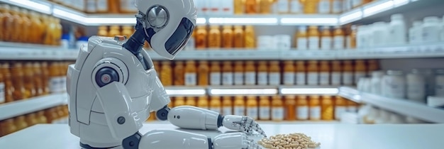 Photo a robot sorting medication in a pharmacy during daylight generative ai