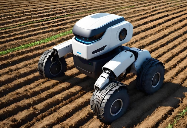 Photo a robot that is sitting in a field