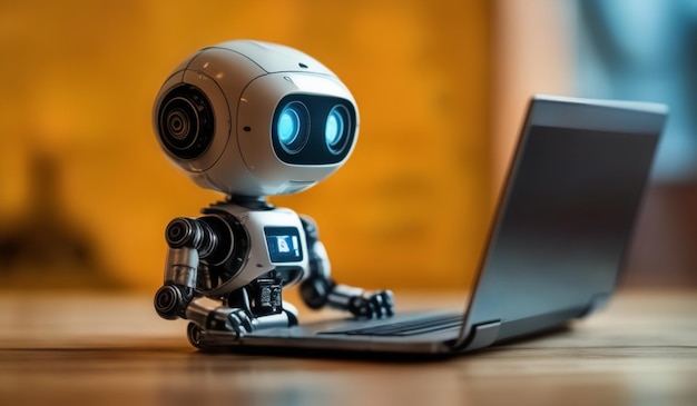 a robot that is sitting next to a laptop