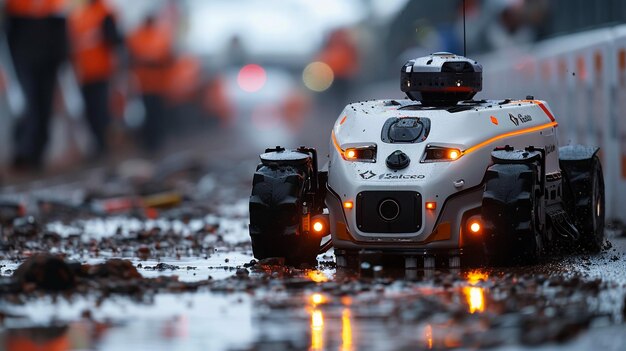 a robot that is sitting in a puddle