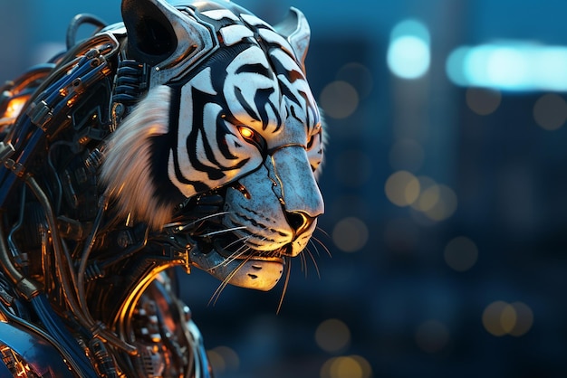 A robot tiger in cyberpunk style