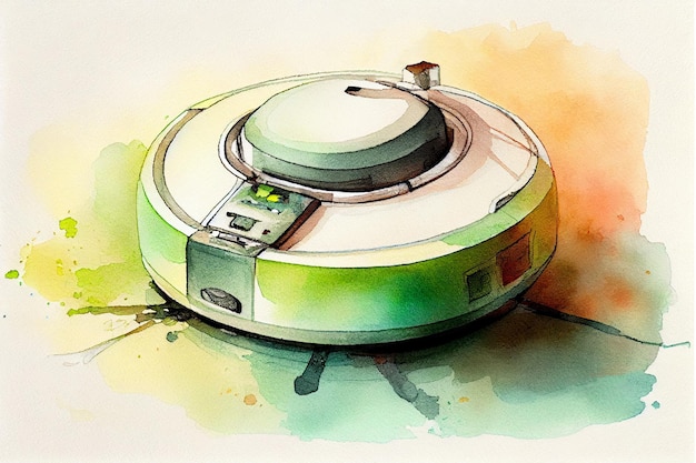 Robot vacuum cleaner drawing with bit of watercolour generative ai