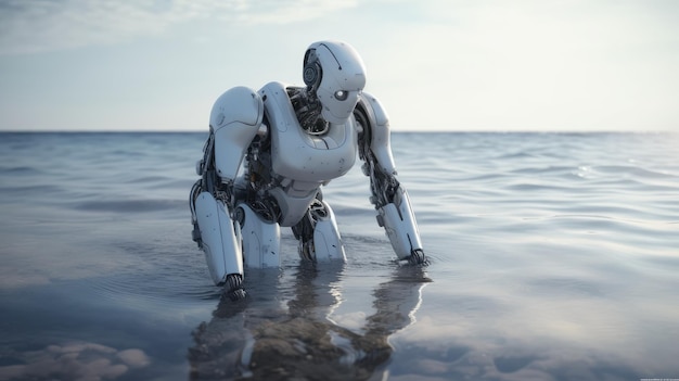 A robot in the water with the word robot on it