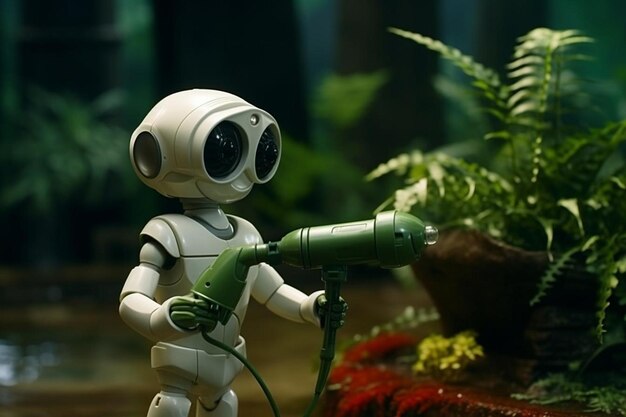 Robot watering the vegetable garden modern digital technologies robots with intelligence