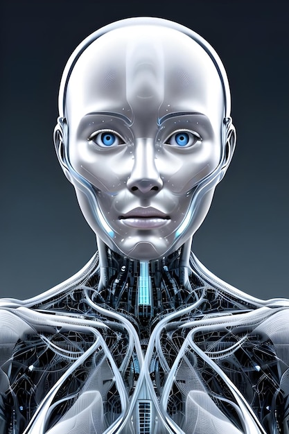 A robot with blue eyes and a blue eyes